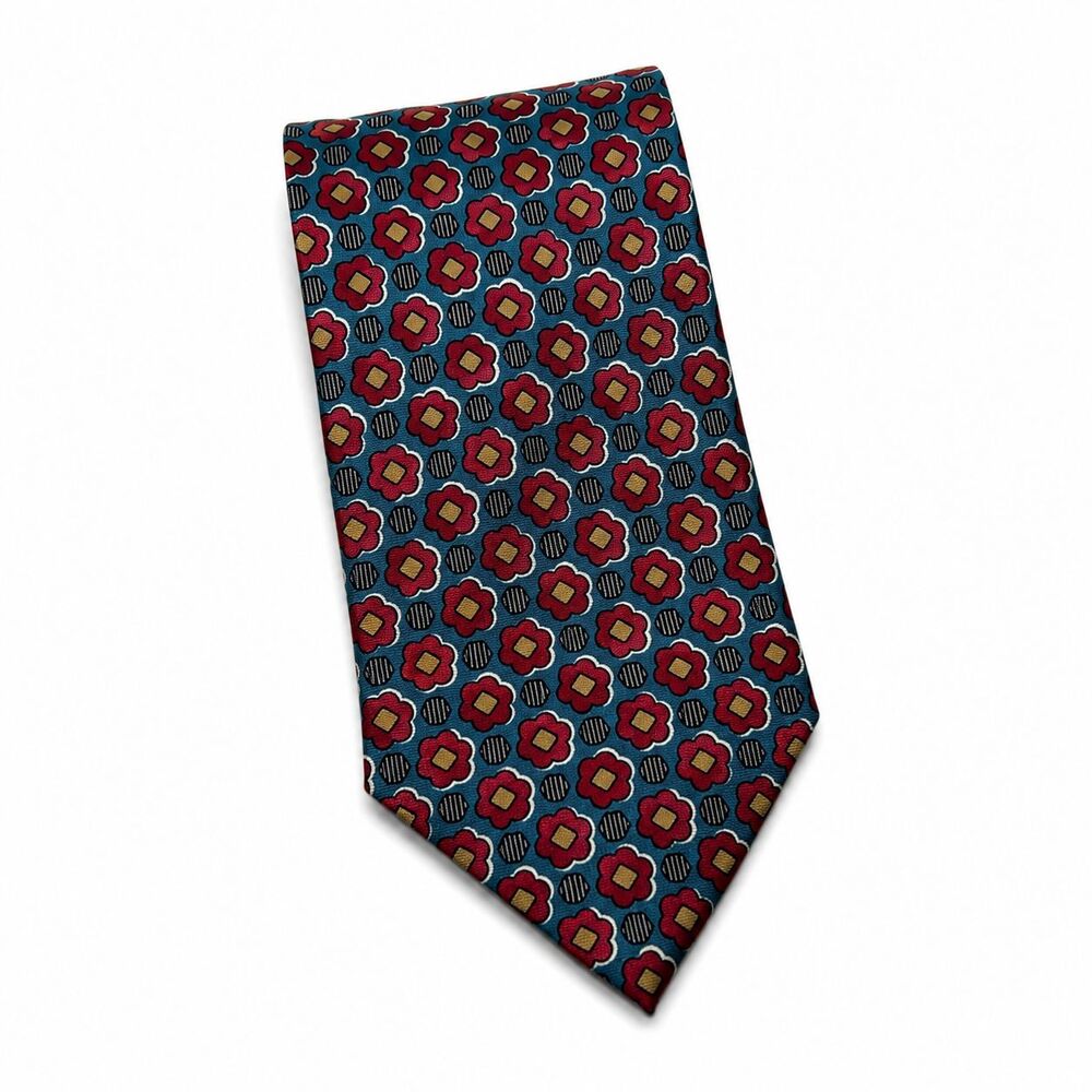 Rooster Tie Men's (4") Blue Floral Classic Pointed 100% Silk Made USA Neck Tie